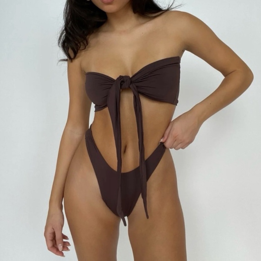 437 Swim Set, Leo Top and Aubrey II Bottoms, Espresso Brown, Size Small